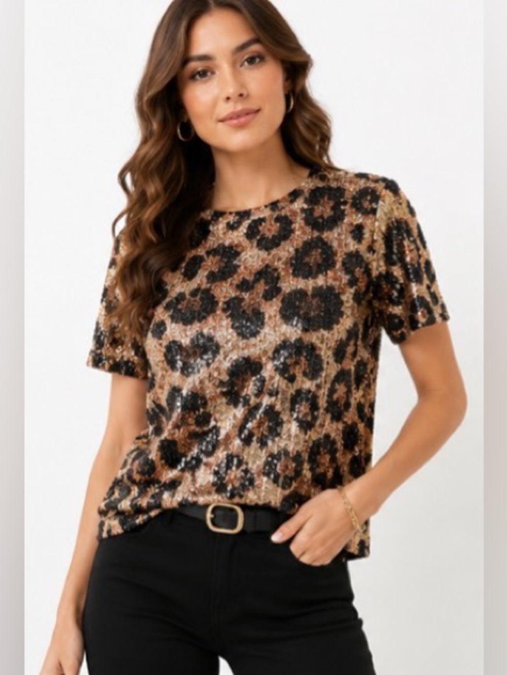 Origami Leopard Sequin Sparkle Top NWOT Small